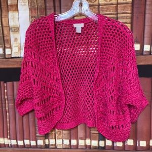 Chico’s hot pink cropped cardigan open weave
